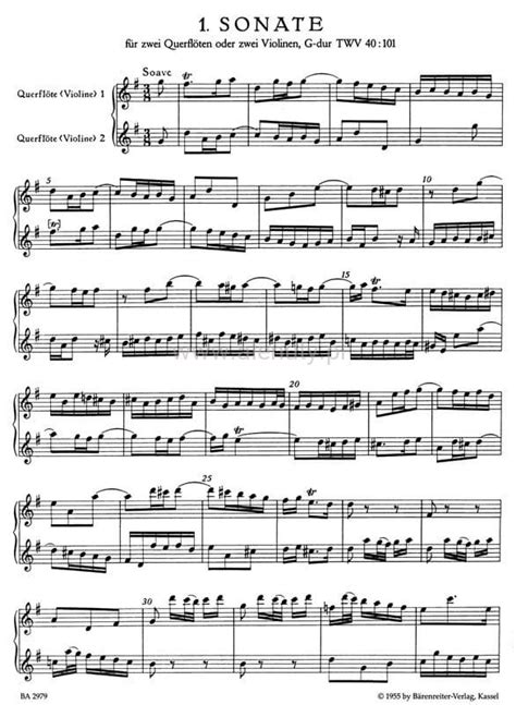 Six Sonatas For Two Flutes Or Two Violins Op. 2 TWV 40:101, 102, 104